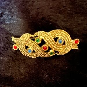 Gorgeous rope and colored stone pin / brooch. Vintage with silver clad  marking